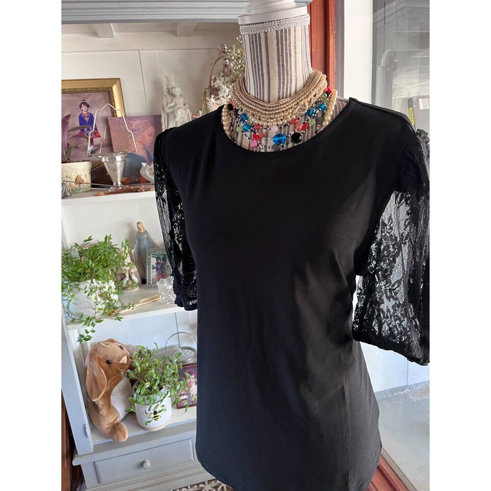 Black Lace Sleeve Top, Delicate Whimsagoth Mystical Fairycore Y2K Comfy size XL